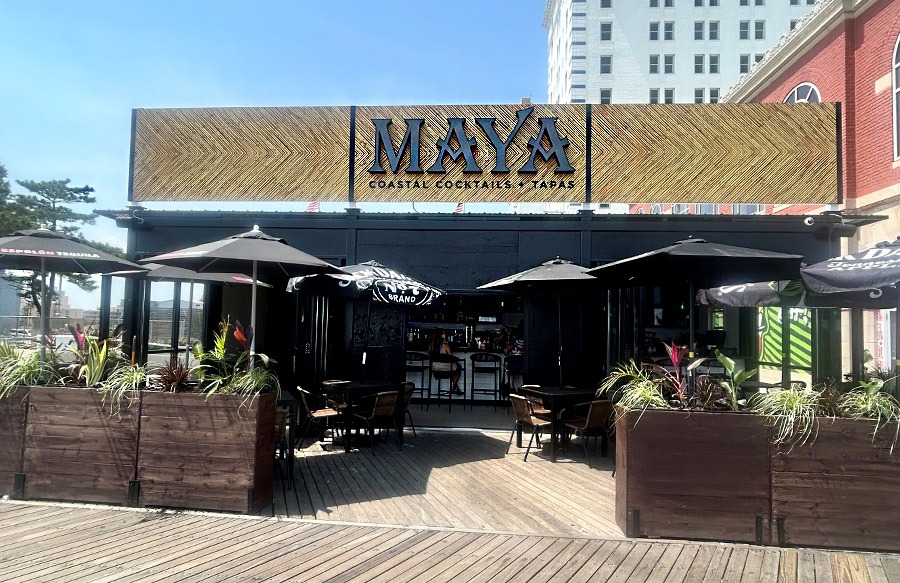 Maya Bar Outdoors with Umbrellas and Tables